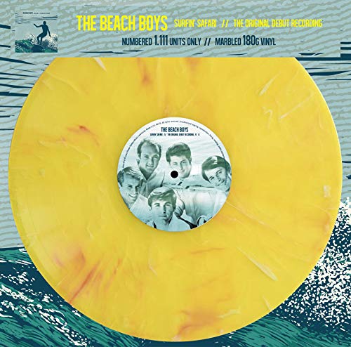 Marbled yellow vinyl record with The Beach Boys’ debut album artwork.