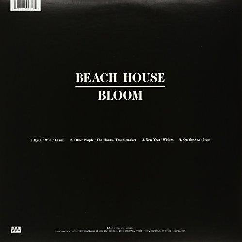 Black vinyl record cover with white text: "Beach House Bloom" and tracklist.