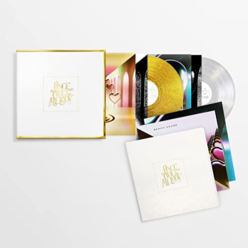 Beach House "Once Twice Melody" vinyl record set with gold and white packaging.