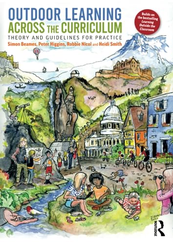 Book cover with illustrated landscape, children, and buildings; title: "Outdoor Learning.