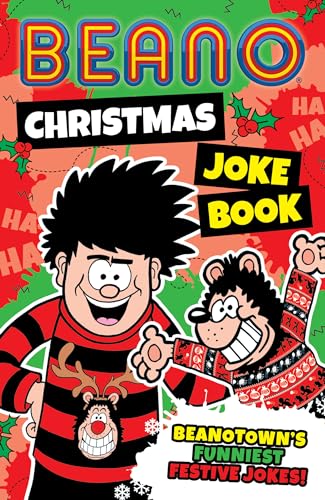 Beano Christmas Joke Book cover featuring Dennis and Gnasher in sweaters.