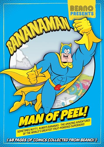 Bananaman, a blue and yellow superhero, flying on a blue comic book cover.