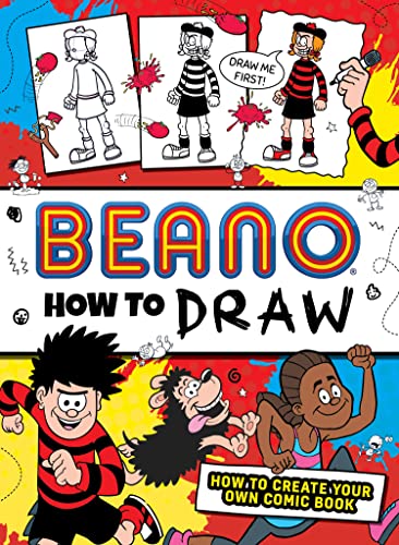Beano drawing book cover with cartoon characters and drawing guides.