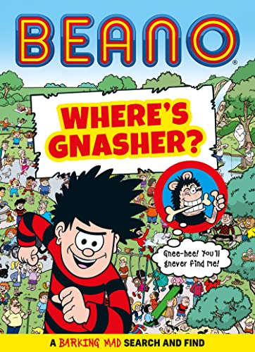 Beano activity book cover featuring Gnasher and a busy search-and-find scene.