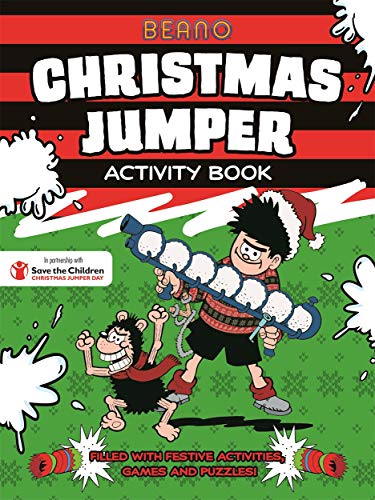"Cartoon book cover featuring a boy in a Christmas jumper and Santa hat."