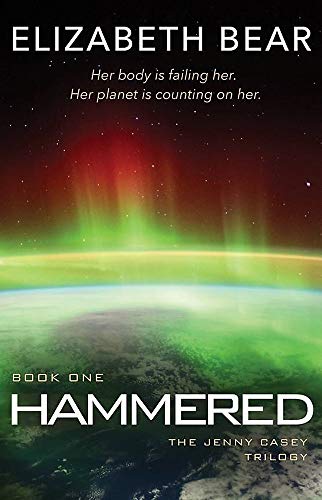 Book cover: planet Earth viewed from space with green and red aurora.