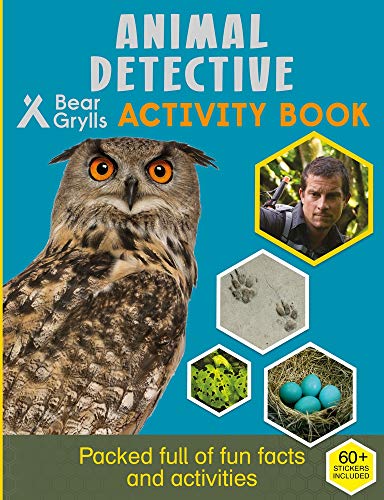 Cover of Bear Grylls Animal Detective activity book featuring an owl and nature photos.