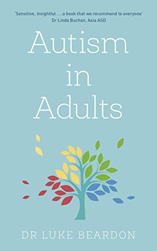 Book cover: "Autism in Adults" with a tree illustration, blue background.