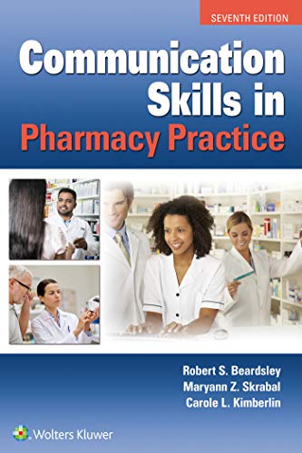 Book cover: "Communication Skills in Pharmacy Practice," seventh edition, with diverse healthcare workers.