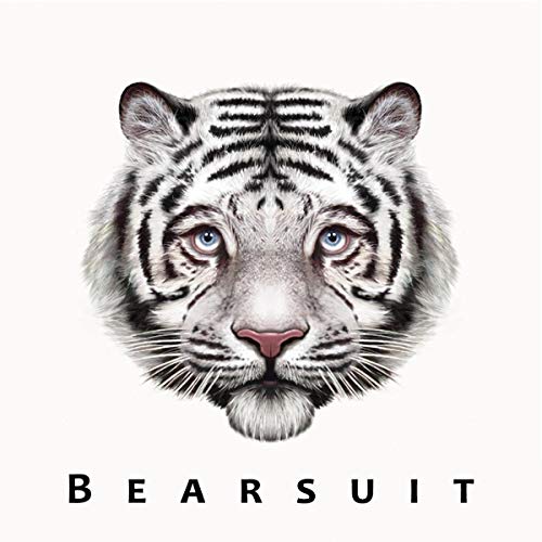 White tiger face illustration with blue eyes and "BEARSUIT" text below.