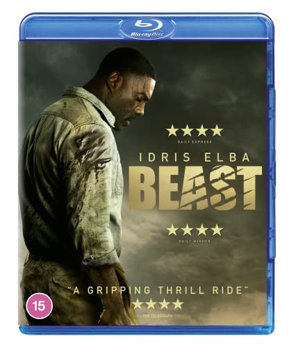 Man in dirty clothing on Blu-ray case for movie titled Beast starring Idris Elba.