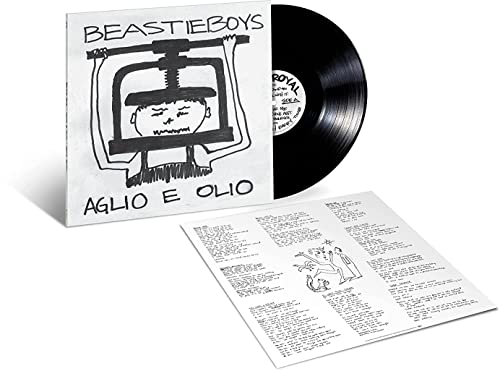 Beastie Boys "Aglio E Olio" vinyl record with illustrated cover and lyric sheet.