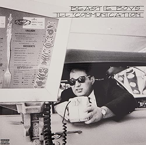 Beastie Boys’ “Ill Communication” vinyl album cover, black and white diner scene.