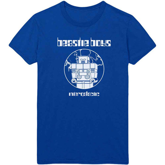 Blue t-shirt with white Beastie Boys "Intergalactic" robot graphic.