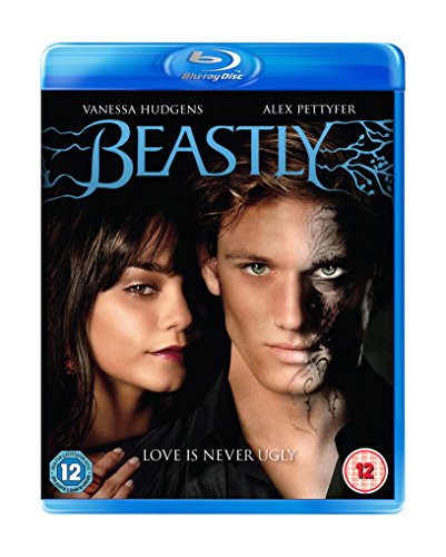 Blu-ray cover for Beastly featuring Vanessa Hudgens and Alex Pettyfer with facial scarring.