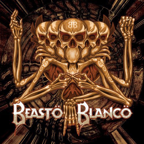 CD cover with three golden skulls and ornate, dark red detailing.