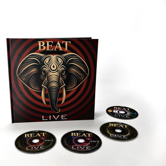 BEAT Live box set featuring an elephant illustration and four discs on white background.