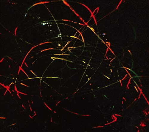 Abstract image of thin, glowing red and yellow light trails against a black background.