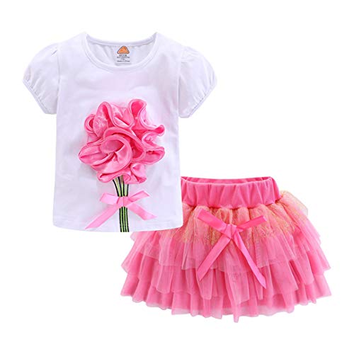 White and pink toddler girl’s outfit with a floral detail.