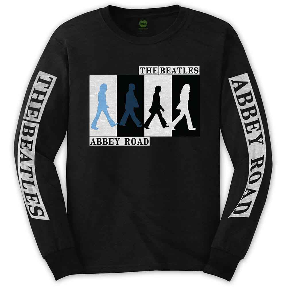 Black long-sleeved t-shirt with Beatles Abbey Road album cover design.