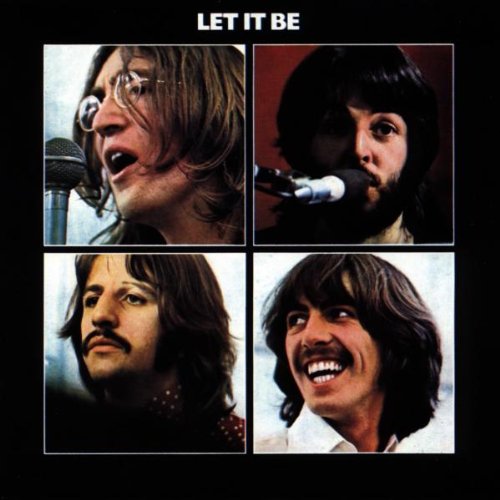 The Beatles' "Let It Be" album cover with four portrait photos.