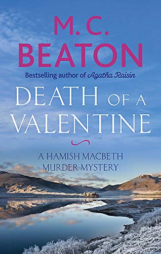 Book cover: "Death of a Valentine" by M.C. Beaton, with a snowy landscape.
