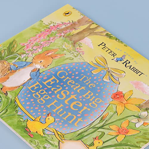 Peter Rabbit book cover with a large blue egg and bunny.