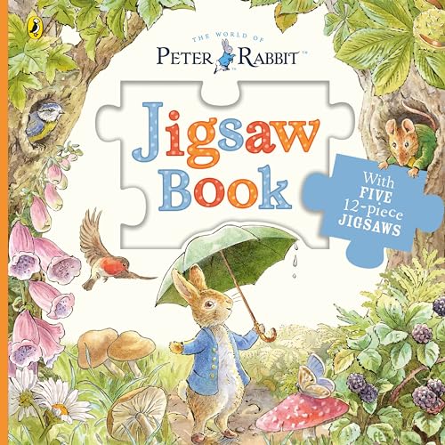 Peter Rabbit Jigsaw Book cover with rabbit, puzzles, and woodland creatures.
