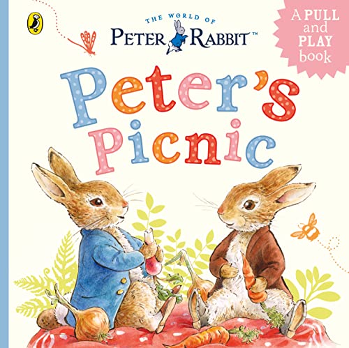 Peter Rabbit’s Picnic book cover with two rabbits and vegetables.