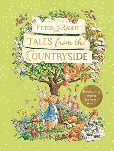 Book cover featuring Peter Rabbit, a tree, and seasonal illustrations on a green background.
