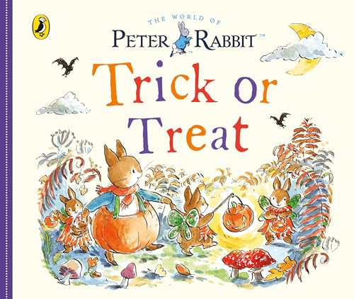 Peter Rabbit and friends in autumnal Halloween scene with pumpkins.