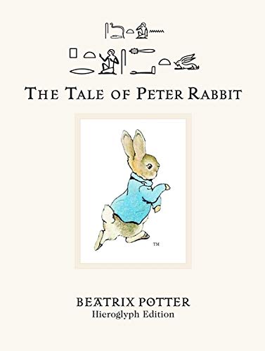 Book cover featuring Peter Rabbit, Egyptian hieroglyphs, and the title The Tale of Peter Rabbit.