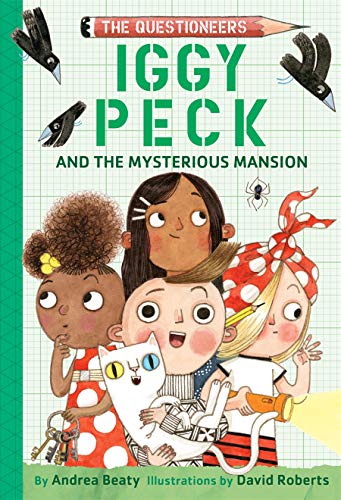 Book cover featuring children, a cat, and a spooky mansion illustration.