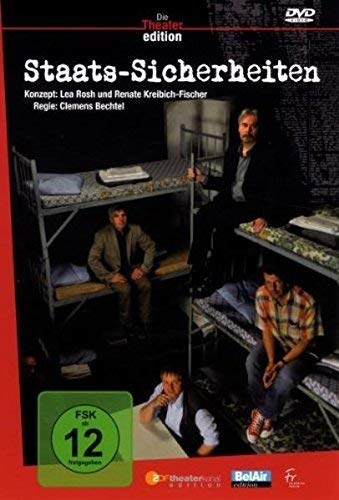DVD cover with men on bunk beds, red border, and "Staats-Sicherheiten" title.