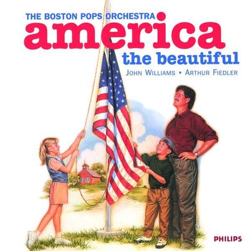 CD cover: family with American flag, conducted by John Williams.