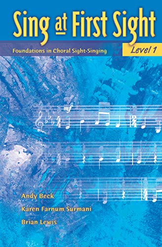 Book cover for Sing at First Sight Level 1 with blue abstract background.