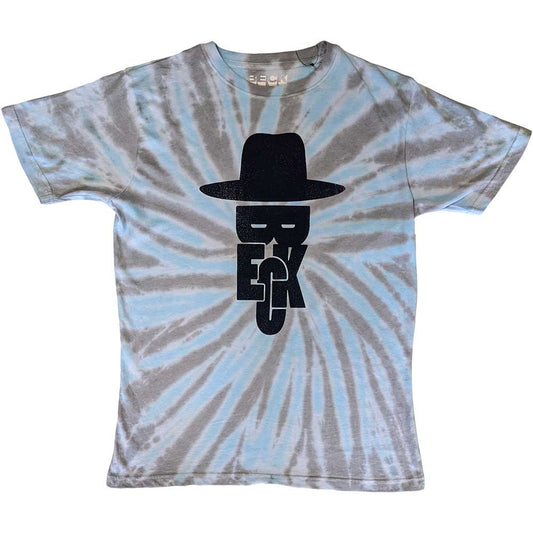 A grey, vintage-wash unisex t-shirt featuring a graphic print of the artist Beck.