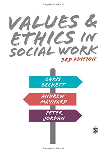 Book cover: "Values & Ethics in Social Work," 3rd edition, with directional arrows.