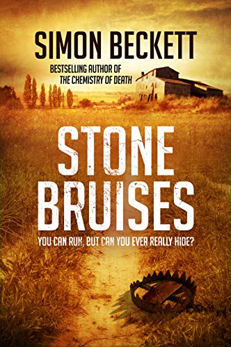 Book cover: "Stone Bruises" by Simon Beckett, featuring a rural landscape and bear trap.