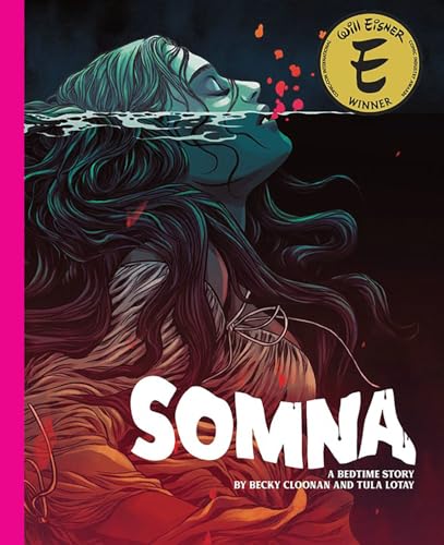 Somna graphic novel cover: woman submerged, eyes closed, with red petals.