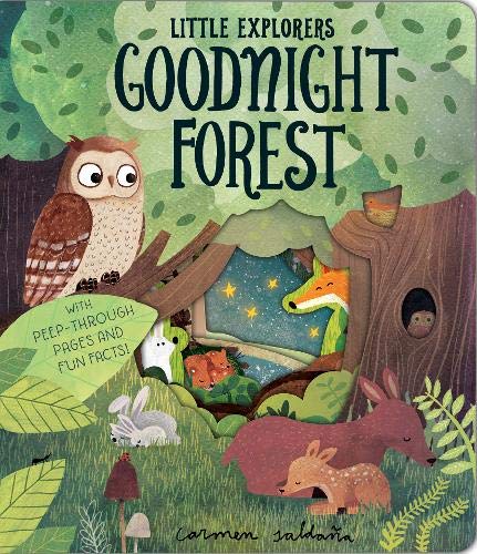 Book cover: forest animals, owl, fox, deer, and peep-through pages.