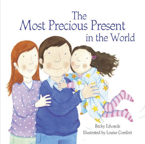 Book cover depicting a family embracing, with a young child lifted in the air.