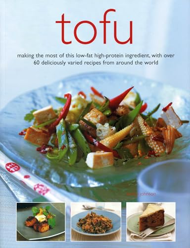 Book cover featuring tofu and vegetables on a blue plate.