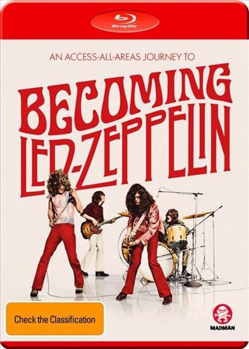 Becoming Led Zeppelin" Blu-ray cover with band members performing onstage.