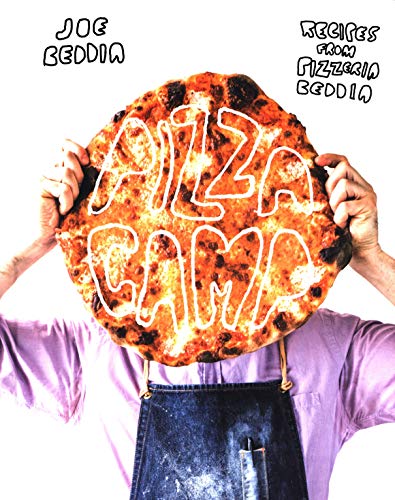 Cookbook cover with a large pizza obscuring a person’s face.