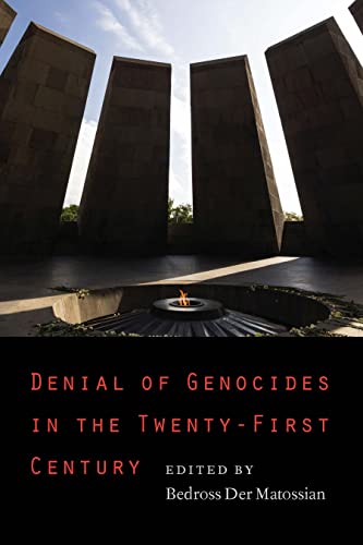 Book cover: memorial with flame, title “Denial of Genocides in the Twenty-First Century”.