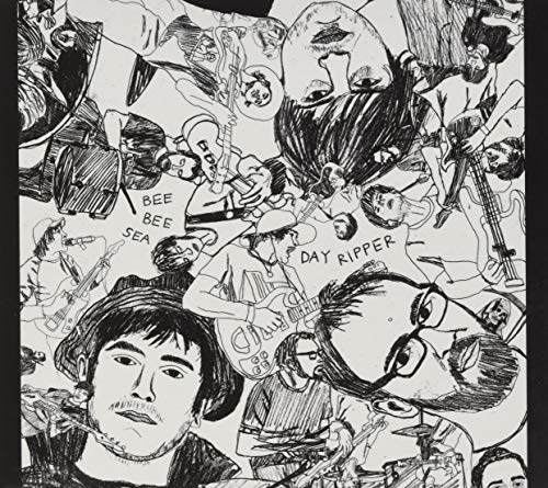Black and white sketch of musicians, album title “Bee Bee Sea - Day Ripper”.