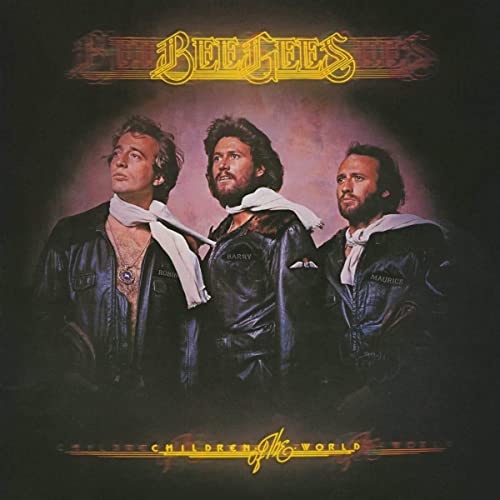 Bee Gees album cover, "Children Of The World," featuring three men in leather jackets.