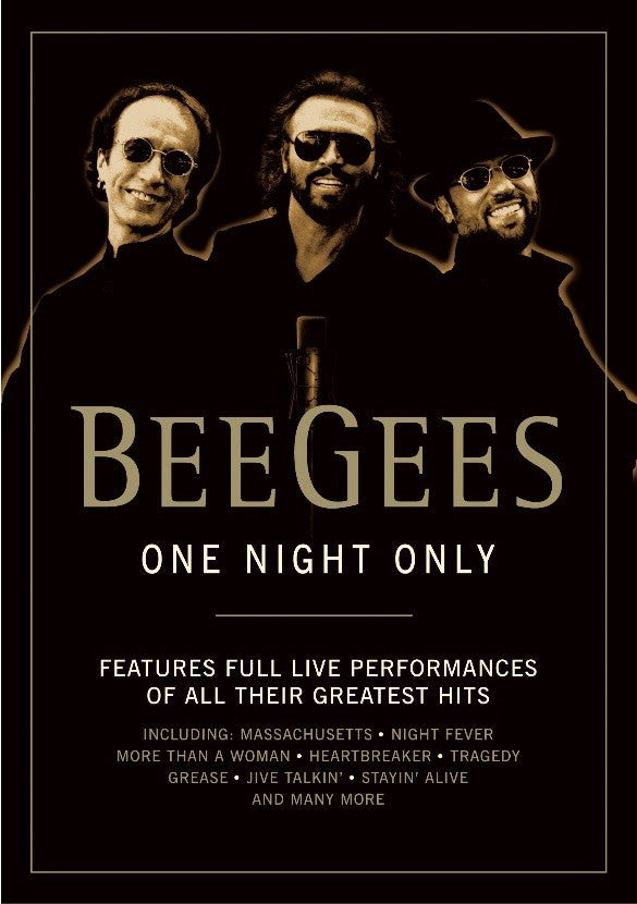 Bee Gees "One Night Only" DVD cover featuring the three brothers.
