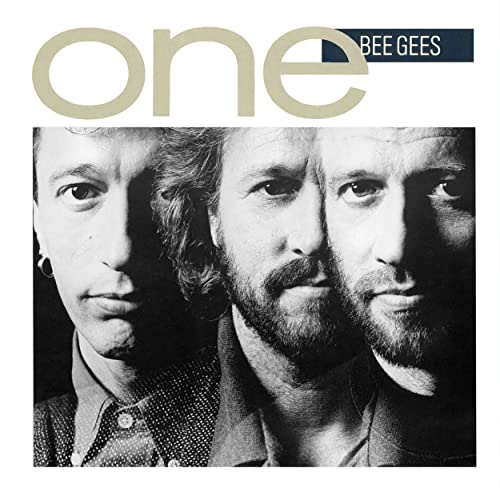 Black and white album cover for Bee Gees’ “One” featuring three men.